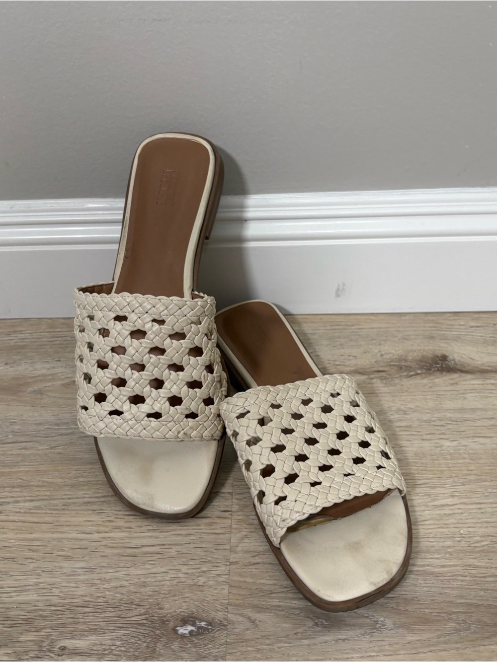 White Vintage Woven Square Toe Mules